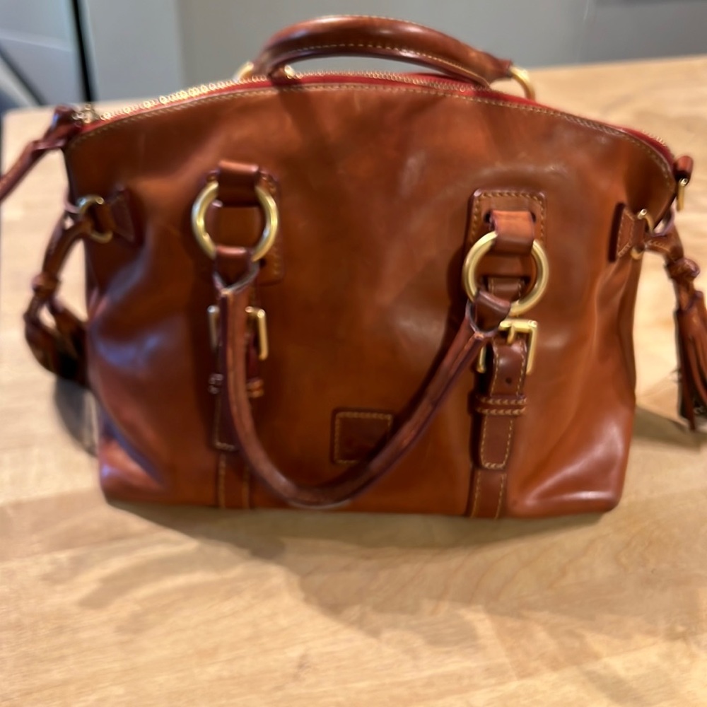 Dooney & Bourke Brown Leather Satchel with Gold Hardware